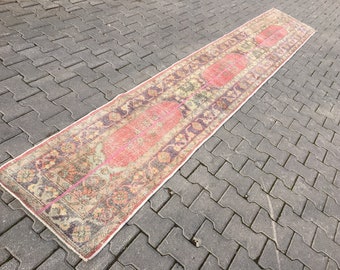 Handwoven Wool Kilim Runner Rug: Bohemian Patchwork Carpet (2.1 x 12.9 ft)