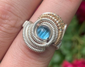 Blue Topaz Sterling Silver & Gold-Fill Wire-Wrapped Ring