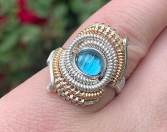 Blue Topaz Sterling Silver & Gold-Fill Wire-Wrapped Ring