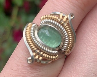 Emerald Sterling Silver & Gold-Fill Wire-Wrapped Ring