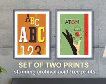 Retro Print Set, Mid Century Modern Prints, Atomic Art, Typographic Print, MCM Art Prints, Set of two prints, Mid Century Home Decor home