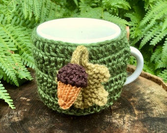 Fall Mug Cozy, Acorn and Oak Leaf Autumn Mug Cosy