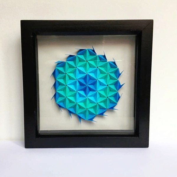 Blue Wall Art, Blue and Green Modular Origami Wall Art, Origami Wall Art, Origami Art, 3D Origami Art, Geometric Paper Art, 3D Paper Ar