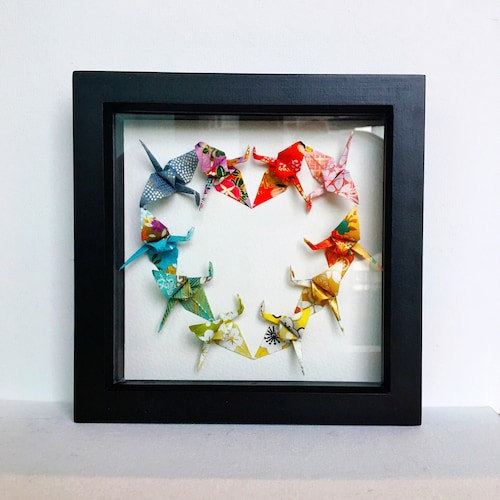 Birthday gift Christmas origami gift wedding Gift Origami cranes Blue Patterned Origami wall art origami crane art Origami Crane Art