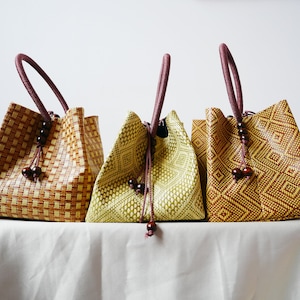 Mittelgroße handgefertigte Tasche | Handgefertigte mittelgroße Handtasche aus Rattan