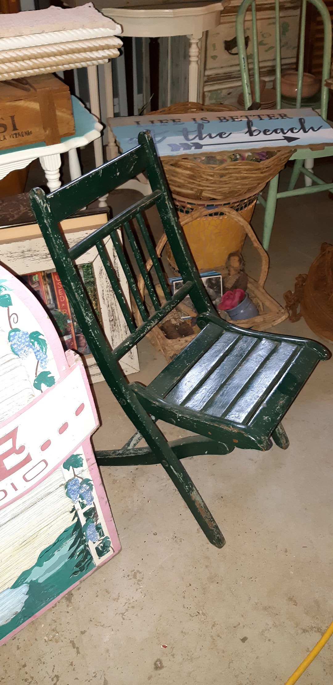 Antique Child's Folding Chair Original Old Green Paint Etsy