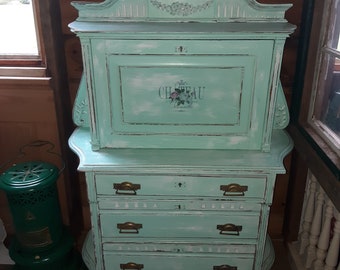 Antique East Lake Drop Front Desk, 3 Drawers, Restored