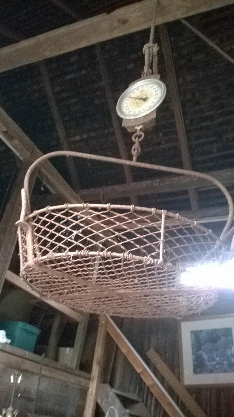 300 lb Capacity Mammoth Antique Industrial Hanging Scale Weighed Fish At New York Docks Turn of Last Century Hard to Capture In a Photo.