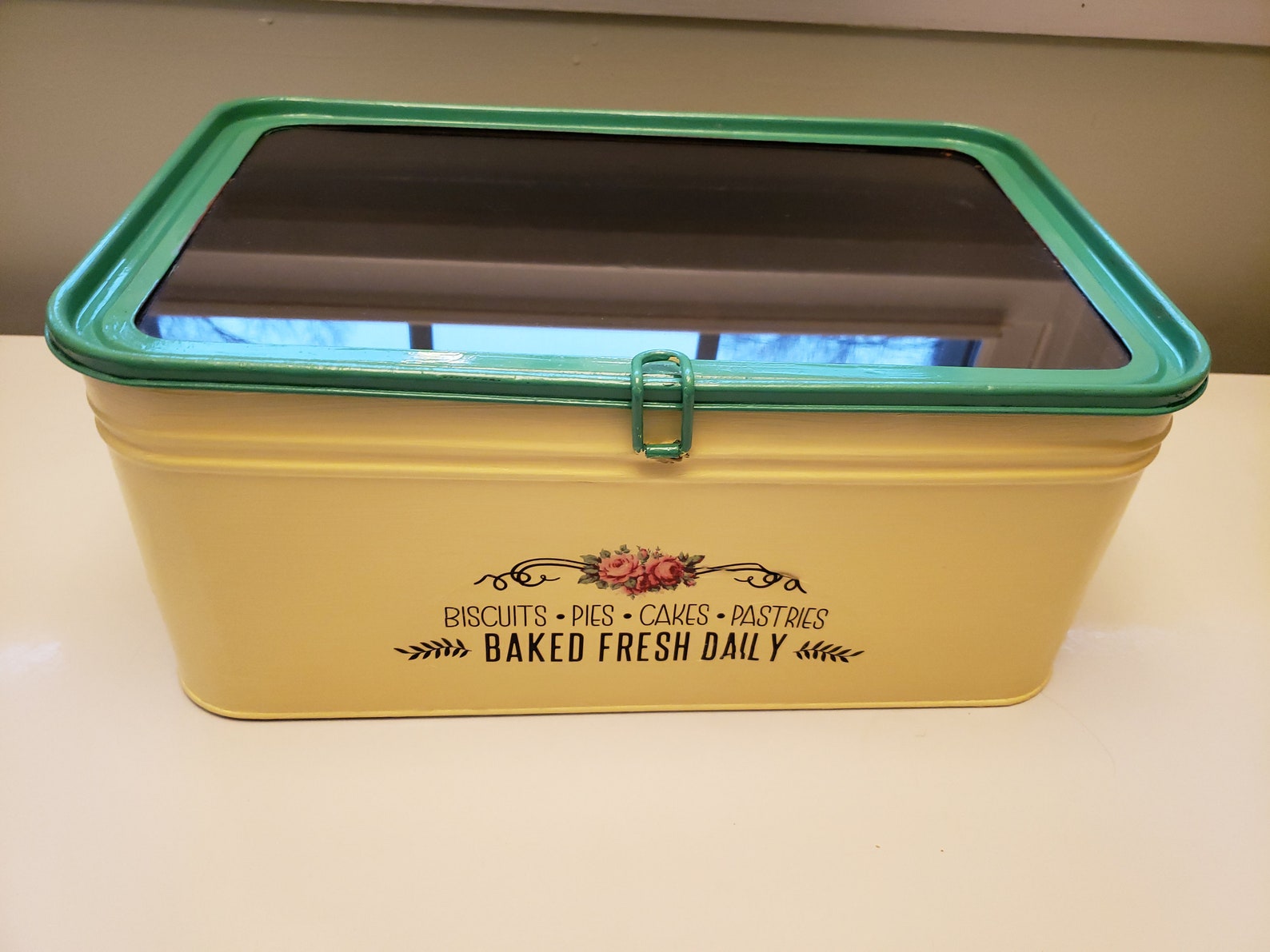 Antique Tin Bread Box With Glass Top. Makes a Great Display Etsy