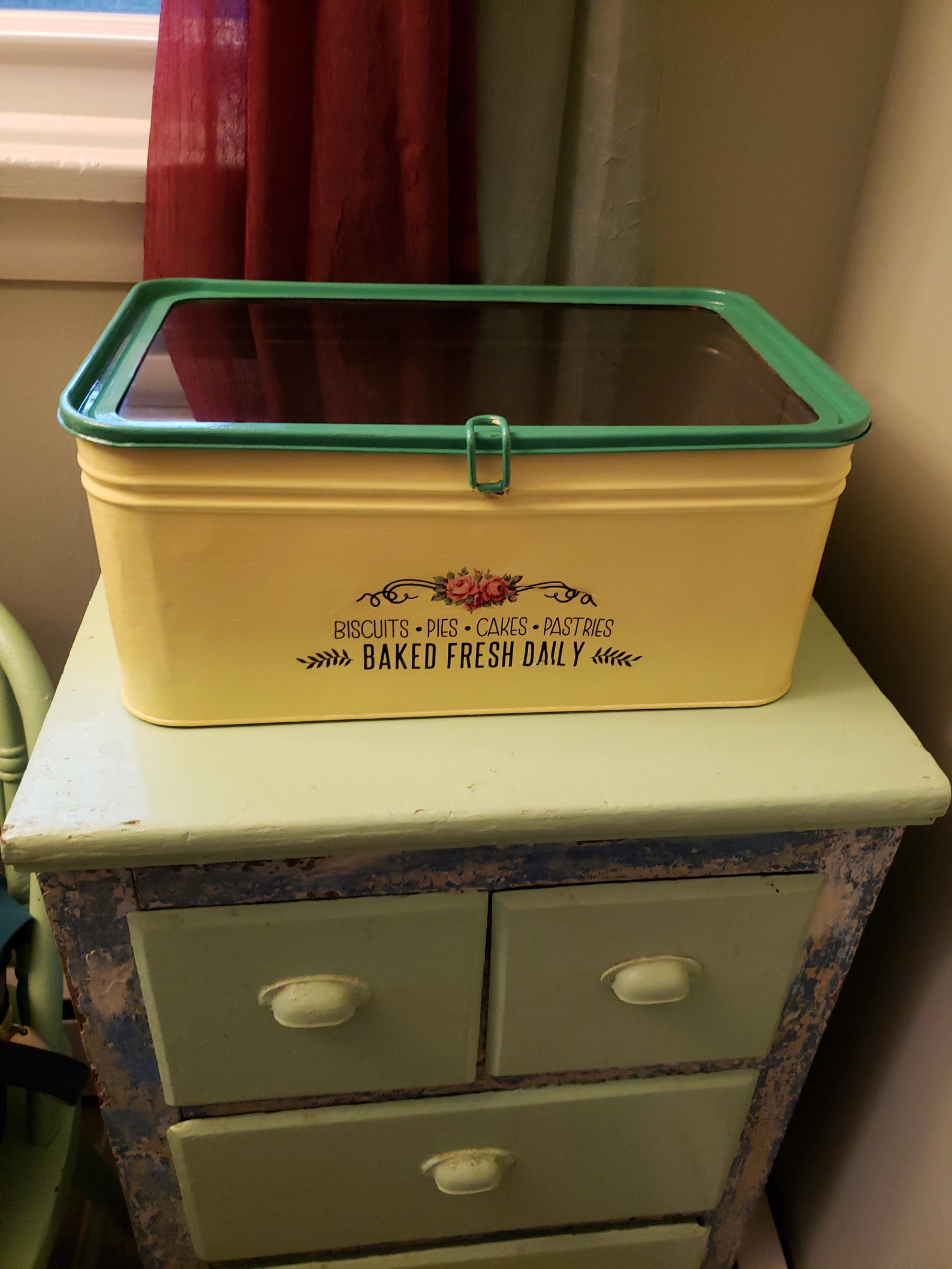Antique Tin Bread Box With Glass Top. Makes a Great Display Etsy