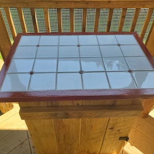 Vintage Hand Made Porcelain Tile Red & White Retro Small Table Top Various Bases Sold Separately