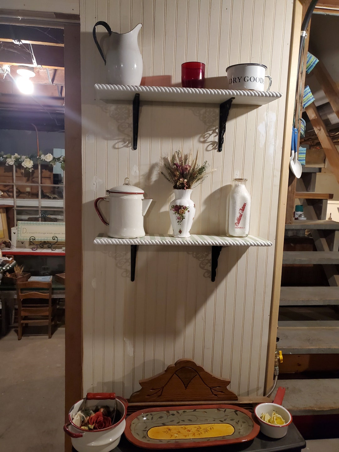 Vintage Iron Brackets With Handmade Shelves With Rope Trim Buy One or