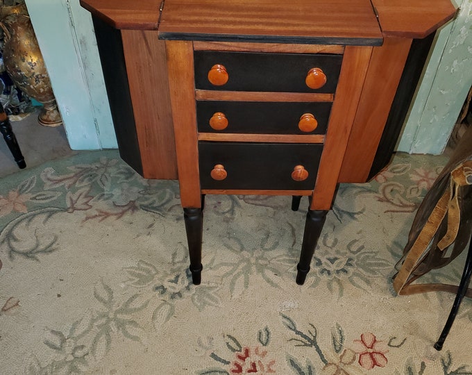 Antique Sewing Table With Side Pockets 3 Drawers Solid Wood