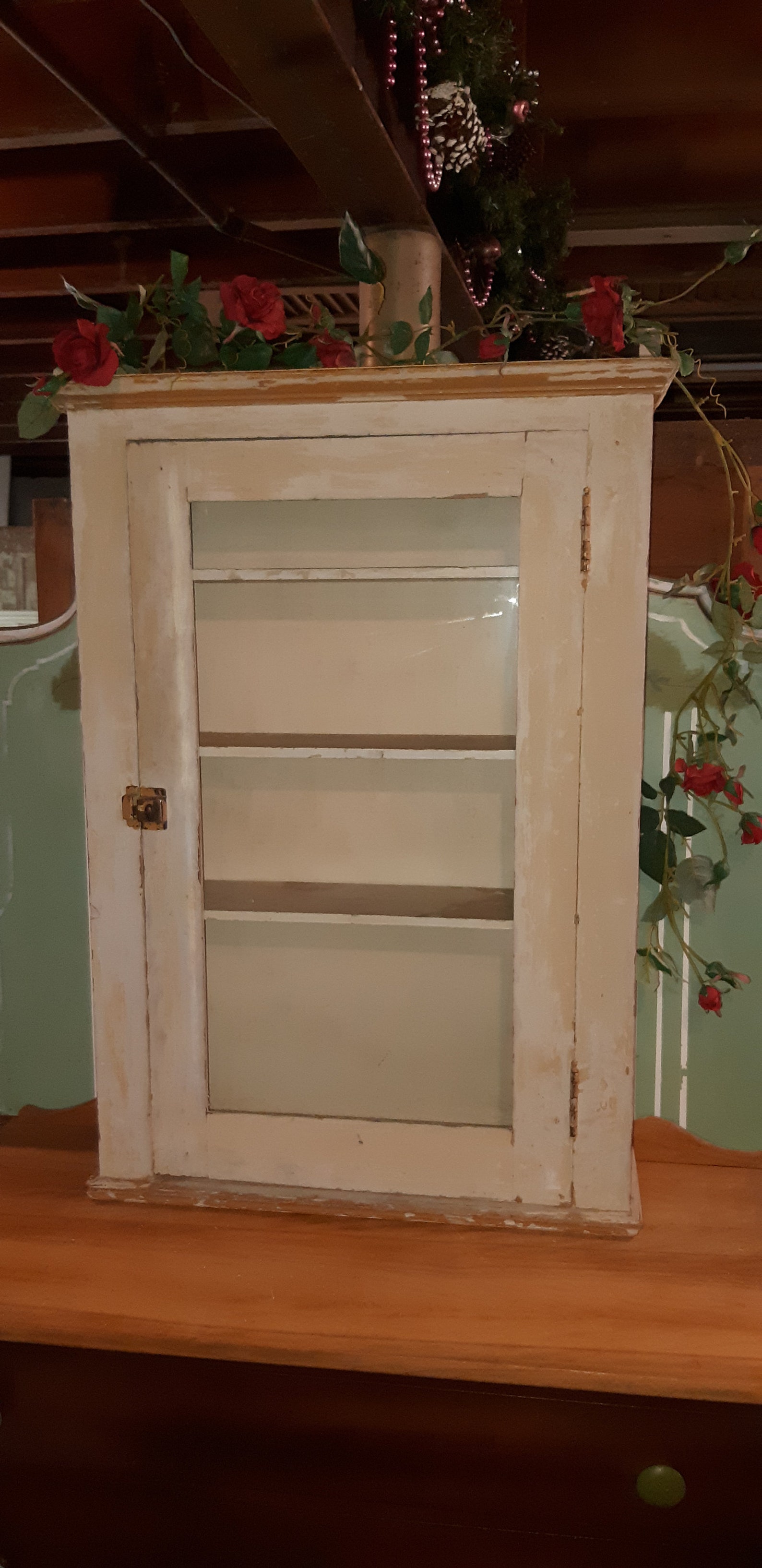 Antique Huge Wooden Medicine Glass Door 4 Shelves Etsy