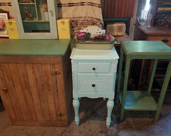 Antique Vintage Night Stand Caribbean Breeze Blue Original Embellishments Exact Age Unknown