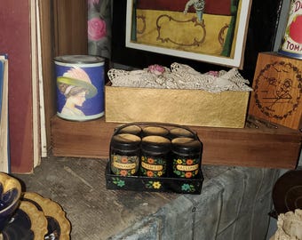 Antique Spice Tins In Tray