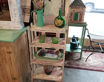 Gorgeous Antique Mission Stand Alone Shelf Original Old Layers of Dusty Rose Paint. SHIPPING NOT FREE!
