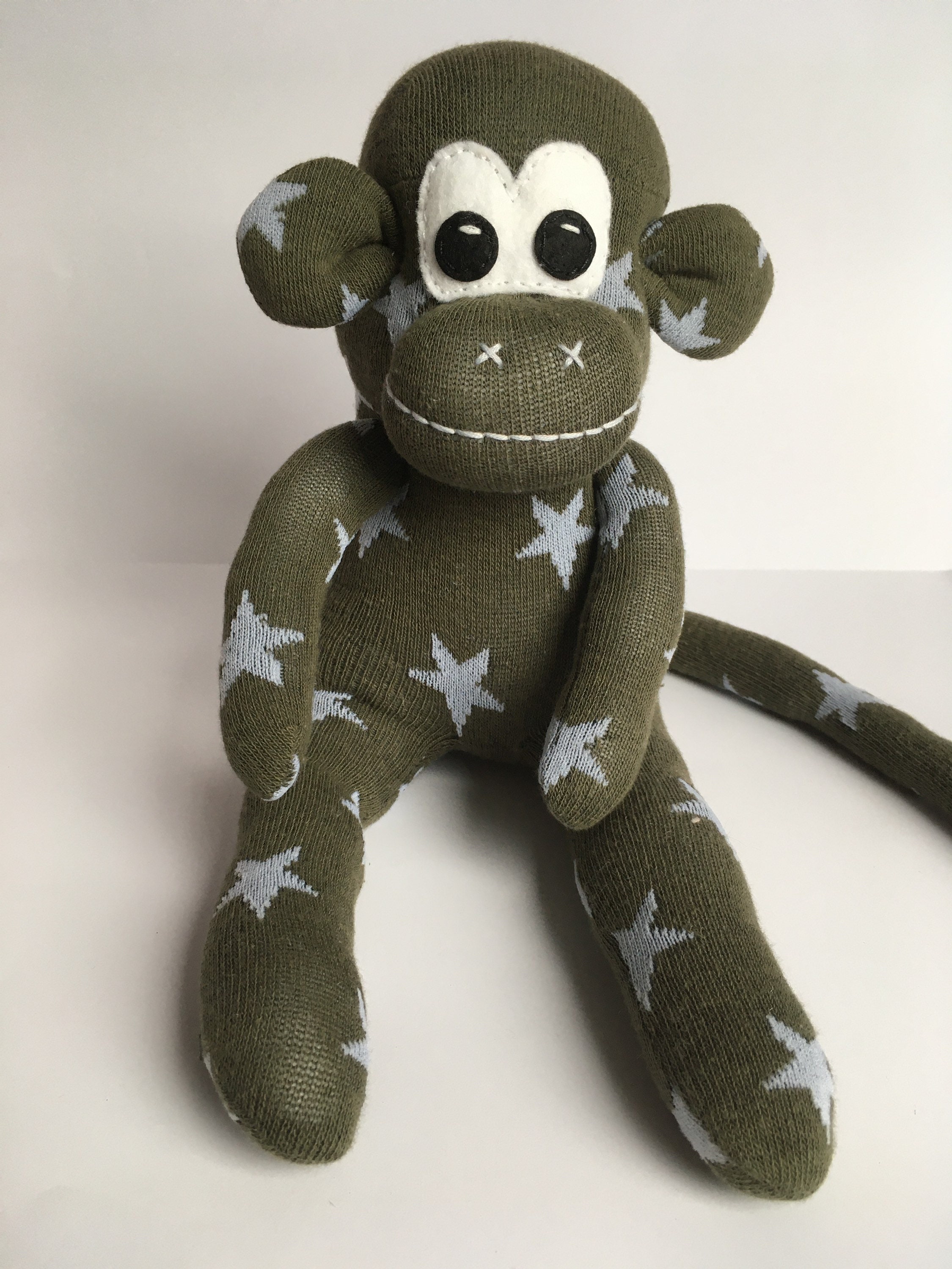 Khaki Sock Monkey With Grey Stars - Etsy Australia