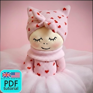 DIY Sock Doll Sewing Pattern: Cute Doll with Tutu. Step-by-Step PDF Tutorial for Nursery Decor Gift. Hand or Machine Sew.