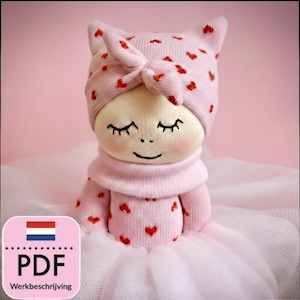 Patrón de costura de títere de calcetín, descripción del trabajo de bricolaje, linda muñeca con tutú, tutorial de costura paso a paso para principiantes, artesanía creativa en pdf holandés