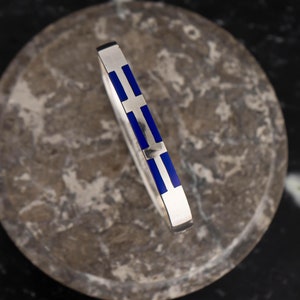 Vintage Mexican Sterling Silver and Lapis Lazuli Hinged Cuff Bracelet