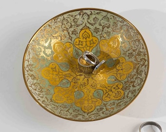 Brass Mint Green and Yellow Mandala Catchall Dish - Jewelry Holder