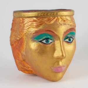 Vintage Terracotta Female Goddess Wall Planter by Rookes Pottery, England - Painted Cleopatra