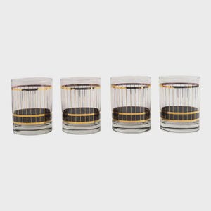Vintage Gold Striped Old Fashioned Glasses Set of 4 - Culver Style 1970s Barware
