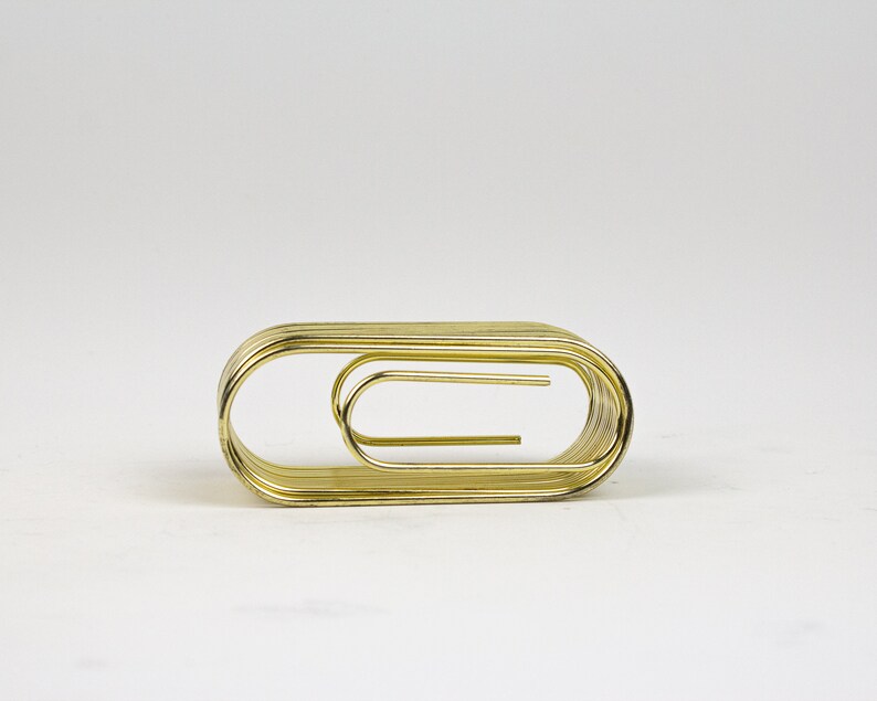 1980s Desk Accessory Oversized Paperweight Vintage Gold Metal Paperclip Organizer Mail Sorter