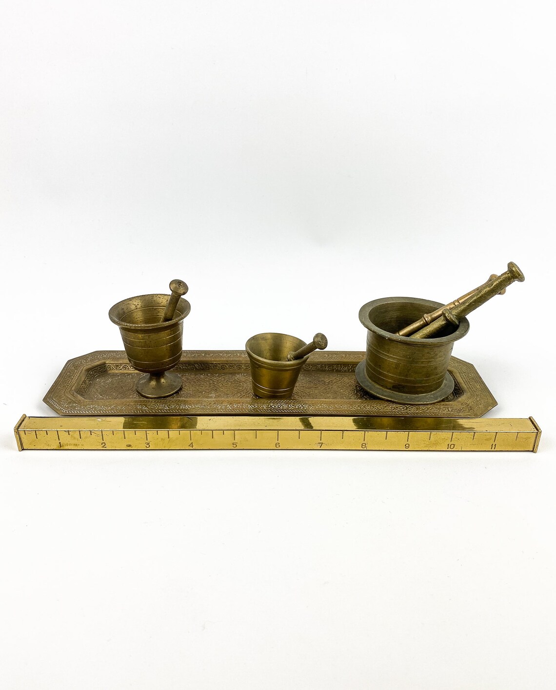 Miniature Set of Brass Mortar and Pestle with Tray Pharmacy Etsy