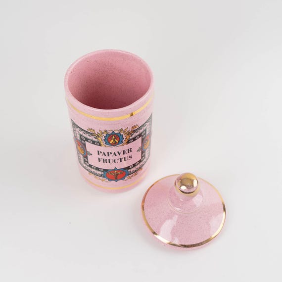 Vintage Papaver Fructus Apothecary Jar - Pink Speckled Glaze - 22k