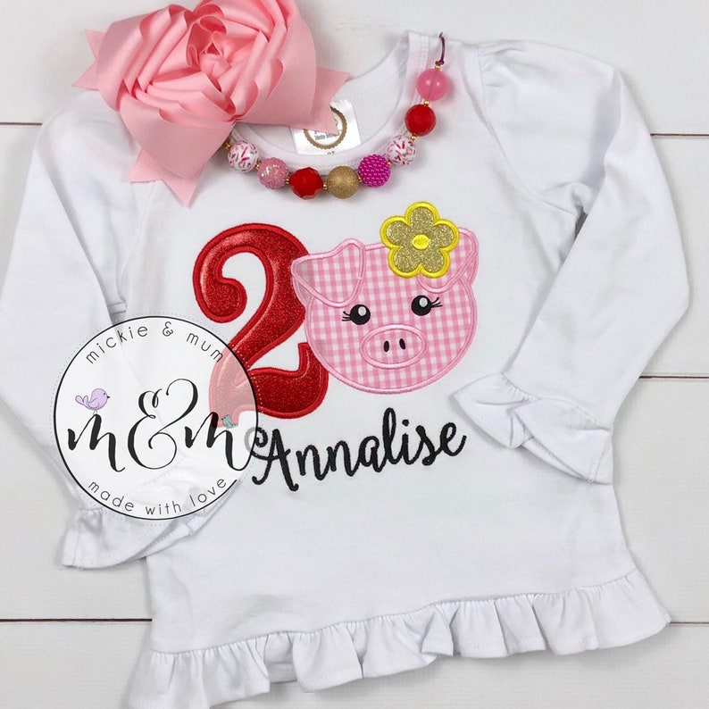 Two Year Old Birthday Shirt Pig Birthday Shirt Second Birthday Shirt Pig Shirt Pig Birthday Outfit Farm Birthday Outfit Girl