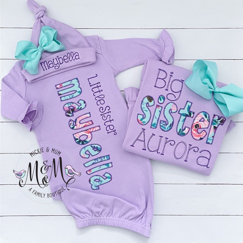 Big and Little Sister Shirt Set - Big Sister Little Sister - Little Sister Gown - Big Sister Shirt - Baby Girl Coming Home Outfit 