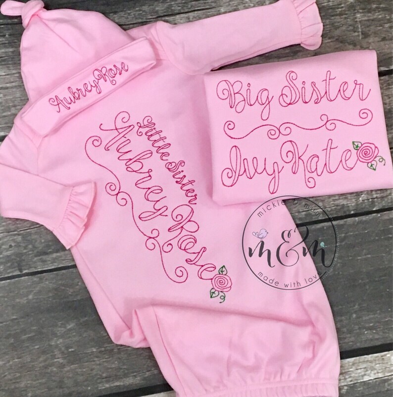 Little Sister Gown Big and Little Sister Shirt Set |Welcome Home Outfit Hello World Birth Announcement Shirt Little Sister Shirt |