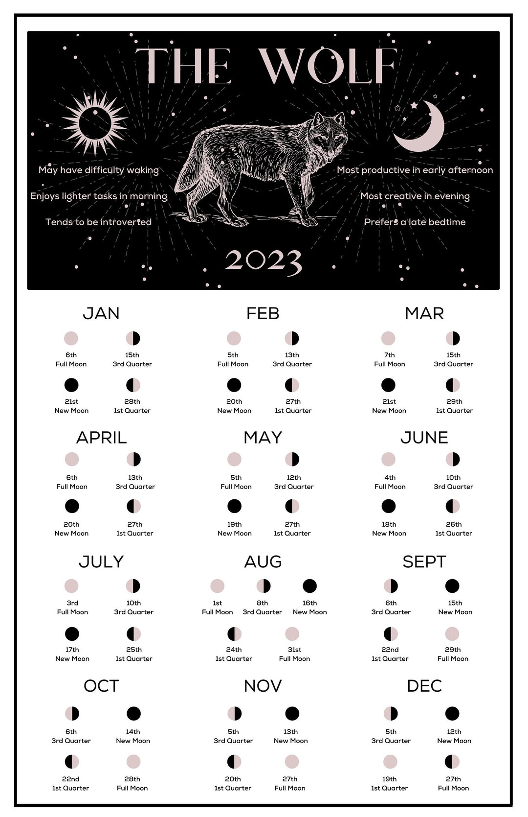 wolf-chronotype-lunar-calendar-2023-moon-phases-calendar-etsy