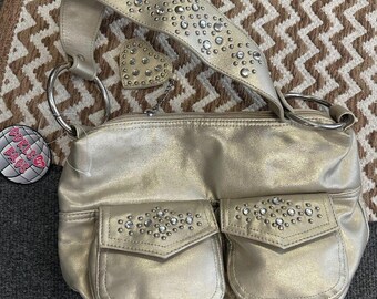 Vintage Y2K Gold Metallic Small Purse Bling Gurls Luv Bags Mini Shoulder Handbag