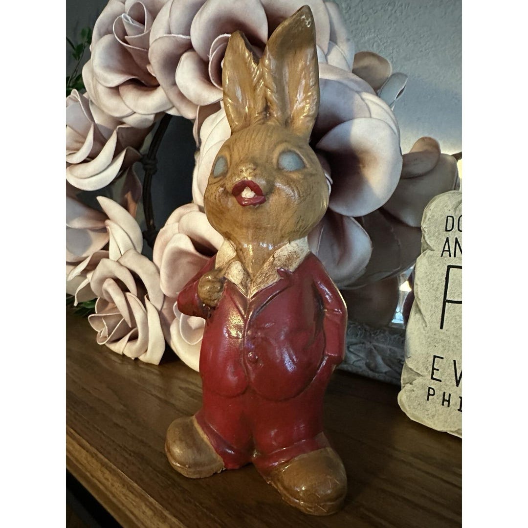 Vintage Rabbit Smoking Pipe MCM Ceramic Easter Bunny Scary Creepy Retro ...