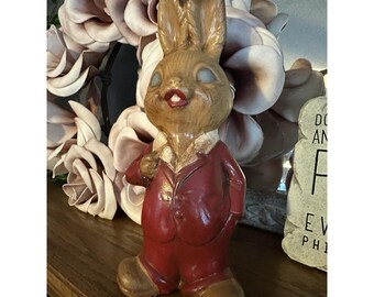 Vintage Rabbit Smoking Pipe MCM Ceramic Easter Bunny Scary Creepy Retro Decor