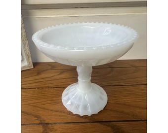 Vintage Jeannette Windsor Compote Mid-Century 50s White Milk Glass Pedestal Bowl