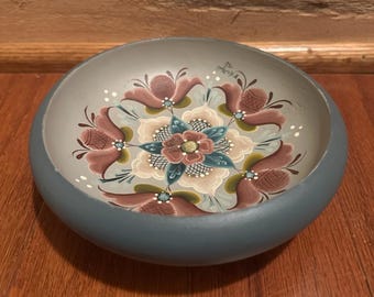 Vintage 1990 Hand Painted Wood Bowl D Westfall Signed Folk Art Floral 6" Decor