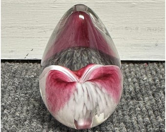 Vintage GES Glass Eye Studio Pink Cranberry Orchid Flower Egg Paperweight
