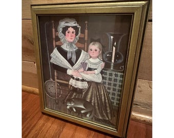 Vtg Charles Wysocki American Folk Art Mother Daughter Print Framed Primitive