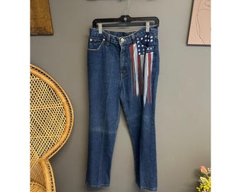 Vintage Michael G Jeans Womens Size M Painted High Rise American Flag Denim