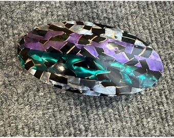 VINTAGE Art Deco Plastic Hair French Barrette Clip Made in France Prpl Grn Fused