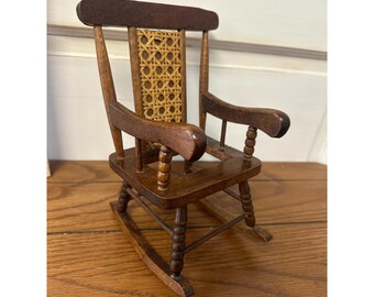 Vintage Wooden Miniature Rocking Chair 8" Brown Dollhouse Furniture Seat Hole