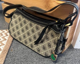 Dooney & Bourke Baguette Shoulder Bag Y2K Signature DB Monogram Jacquard Black