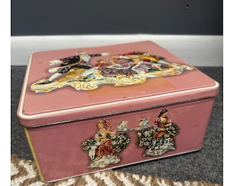 Vintage Huntley & Palmers England Biscuit Tin Pink Victorian Rococo Scene Box