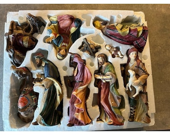 Vtg Grandeur Noel 9 Piece Porcelain Nativity Set Collectors Edition Large 1999