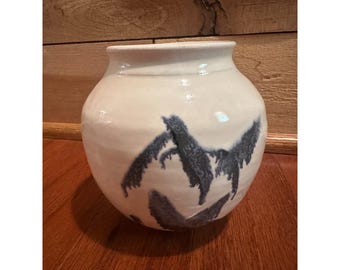 Studio Art Pottery Vase Decorative Flower Handmade Hand Thrown White Blue Signed