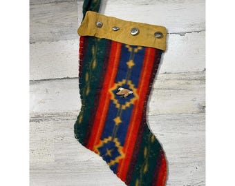 VTG Navajo Christmas Stocking Indian Aztec Tribal Handmade Leather Felt Eagle